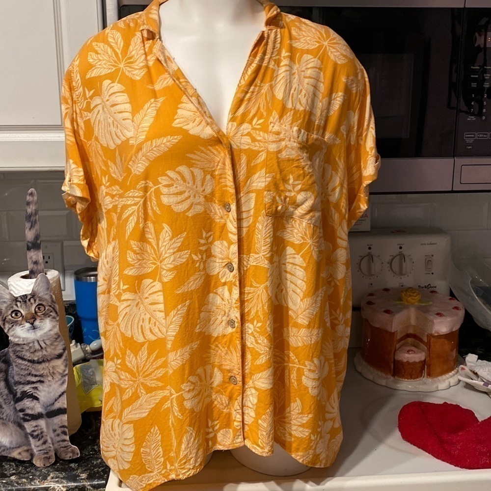 j womens Sonoma orange casual cap sleeve button up plus size shirt 3X